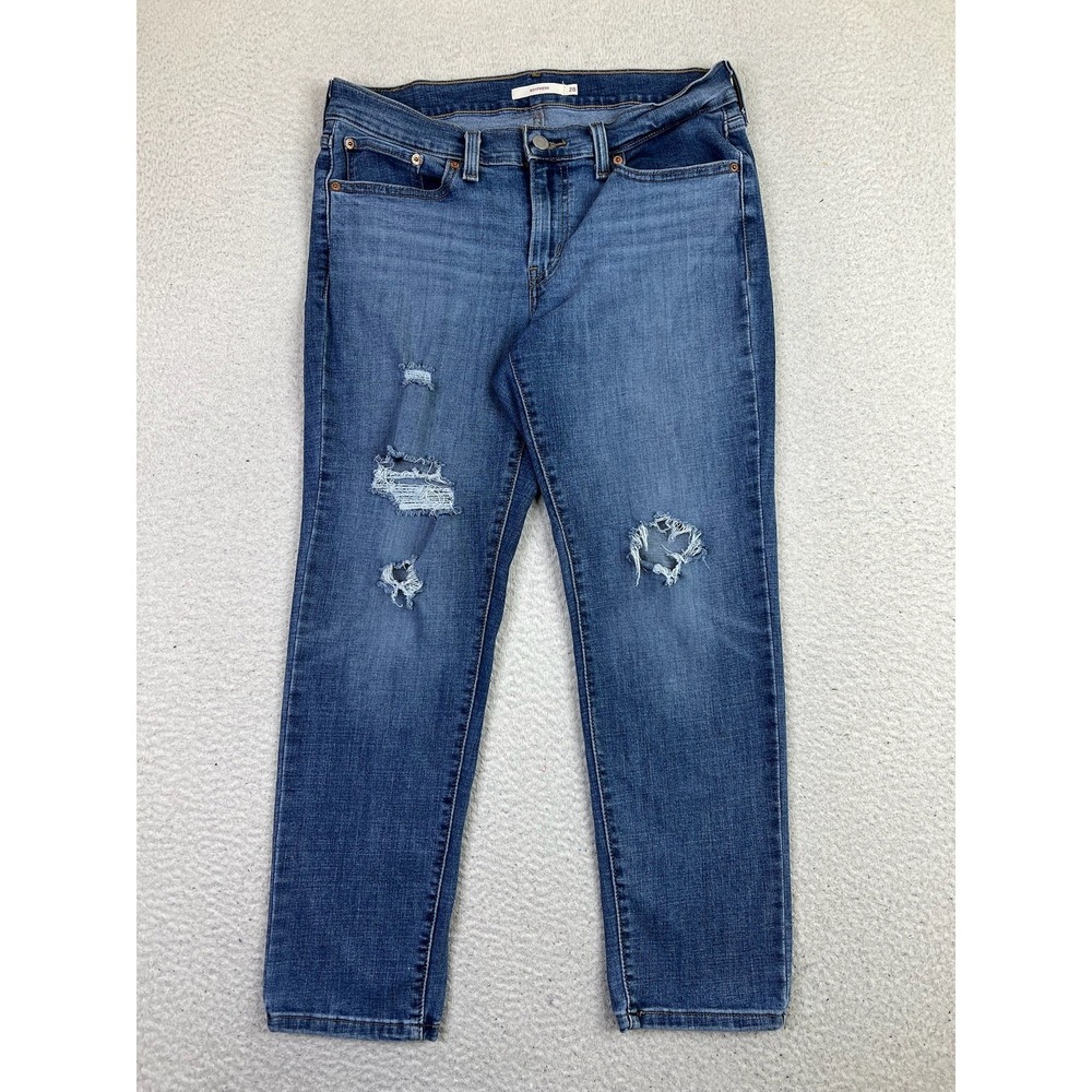 Levis Boyfriend Jeans Womens 28 Blue Medium Wash Mid Rise Distressed Stretch